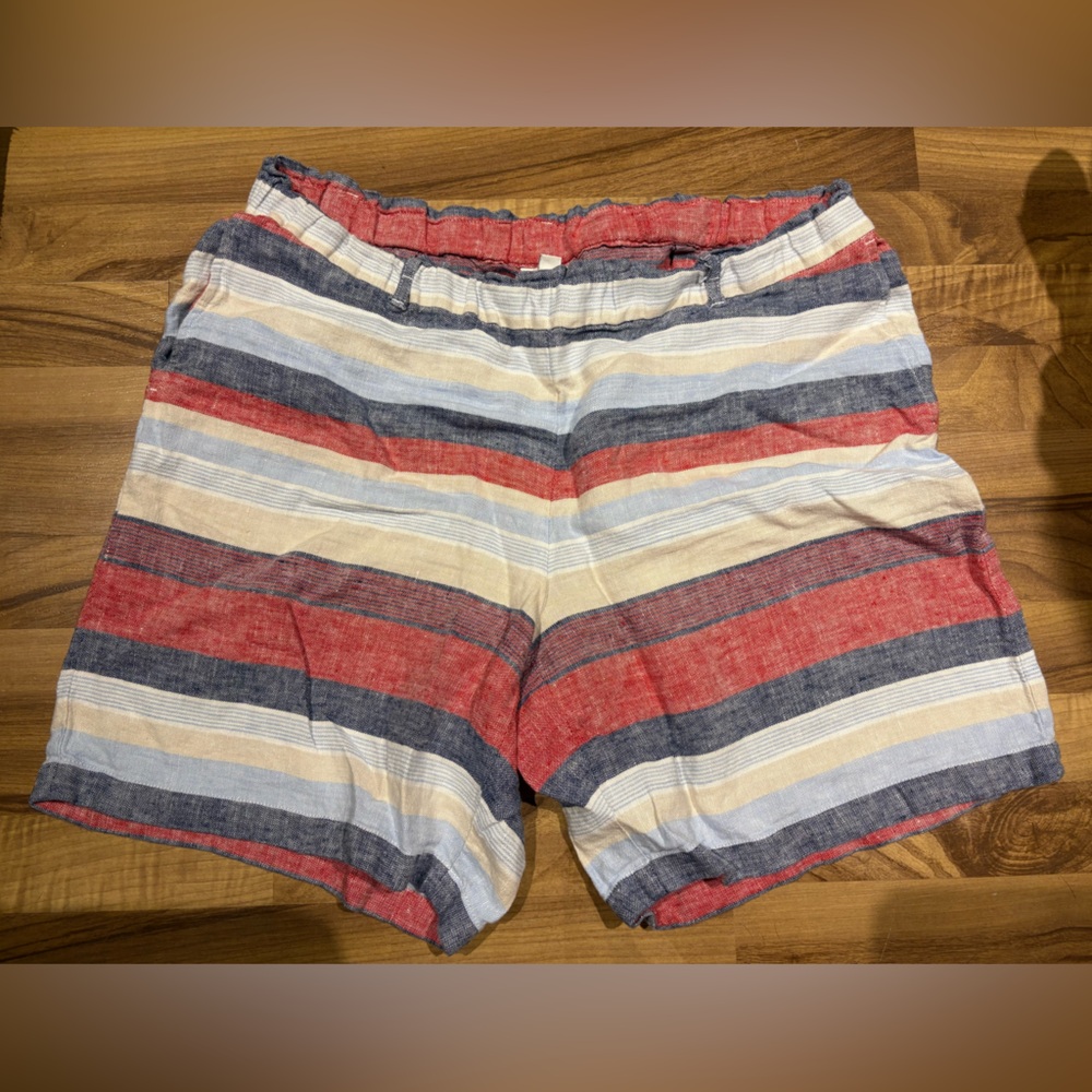 J. Jill Love Linen Striped Pull-On Shorts Nautical Size XL Red Blue Beige